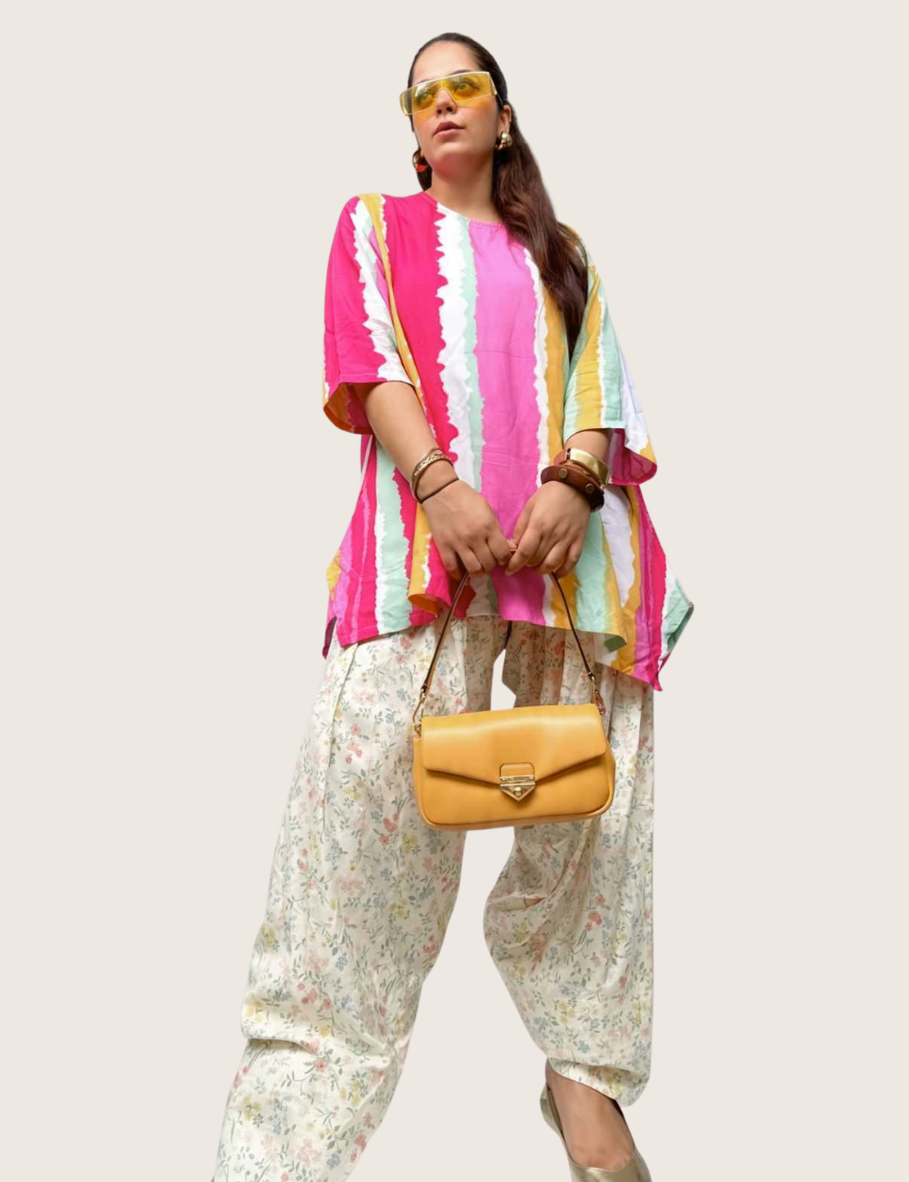 Multi-color stripe tunic + Farshi Salwar