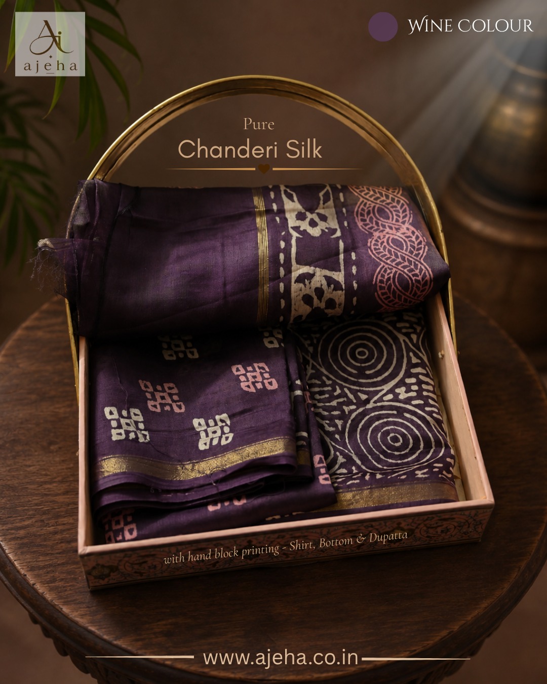 Wine Pure Chanderi Silk