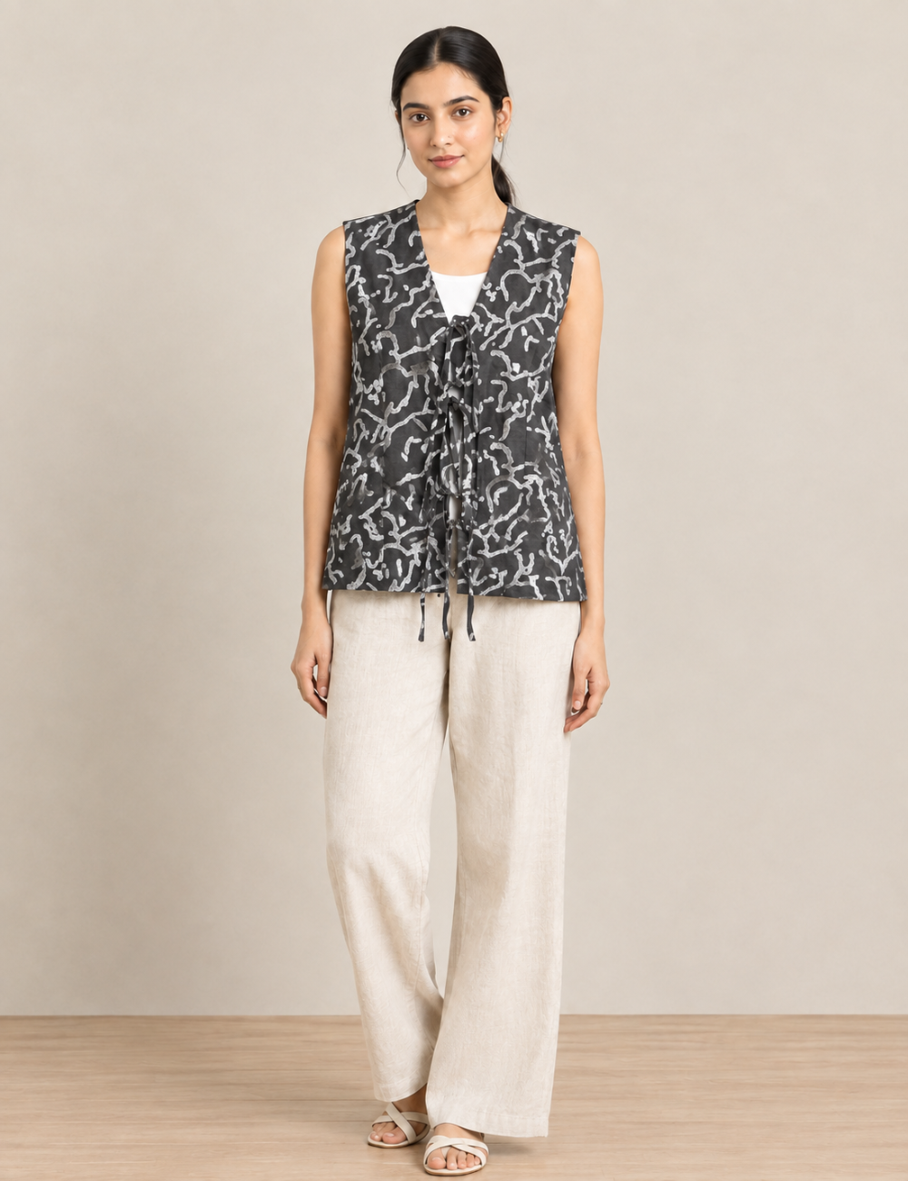 WAIST CO-ORD BROWN-WHITE