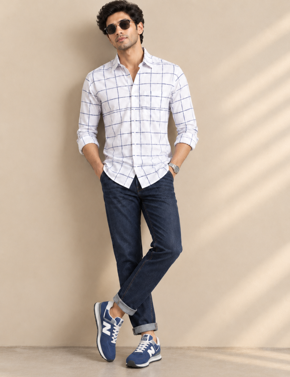 Classic Windowpane Linen Blend